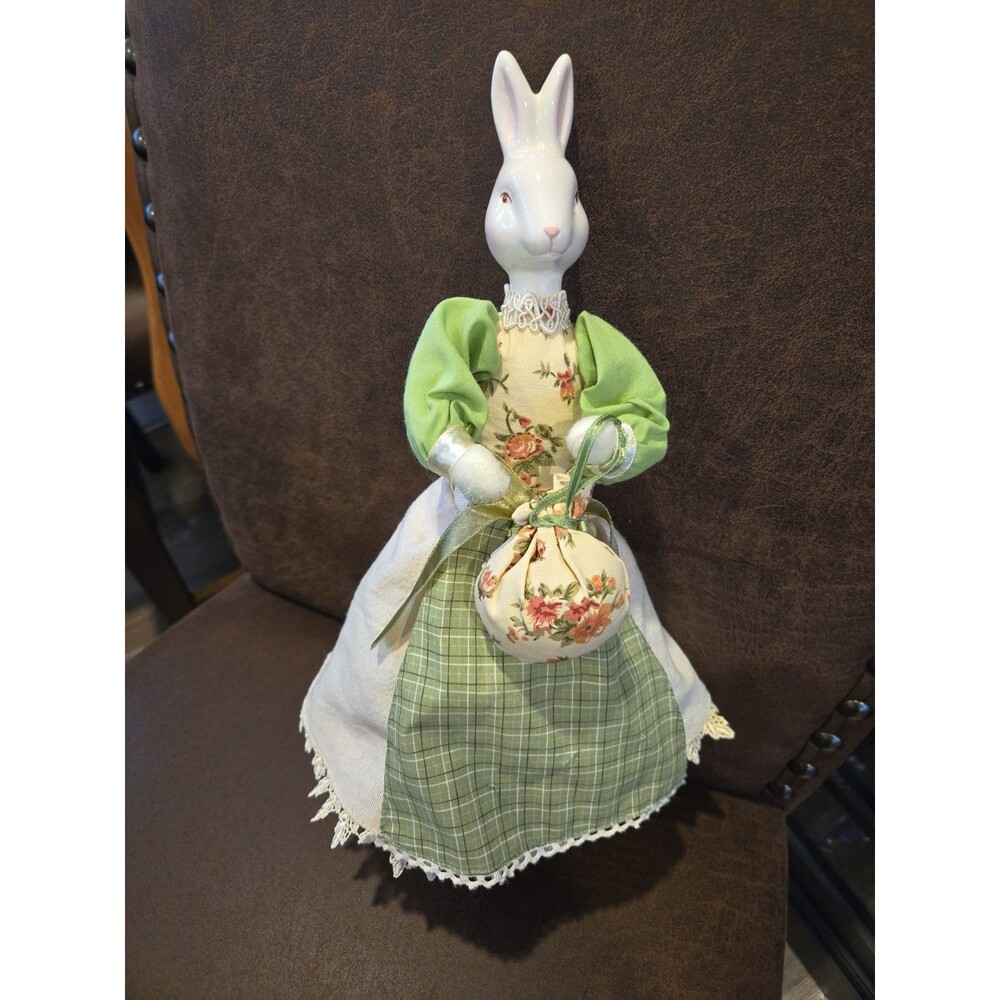 Vintage Whimsical Bunny Rabbit Ceramic Head Cloth Body 13"